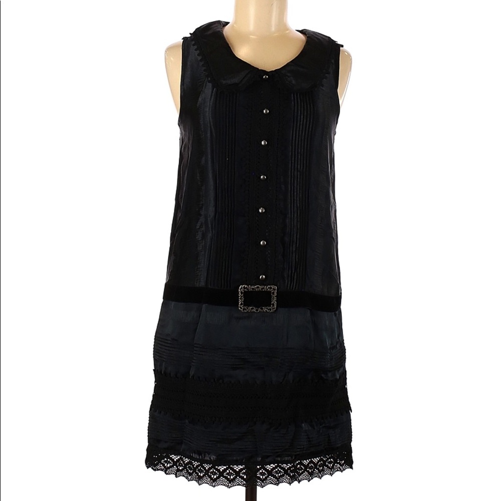 Anna Sui Shirt Dress Target Sleeveless Scoop Neck Collar Drop Waist Belted Mini - Picture 6 of 16